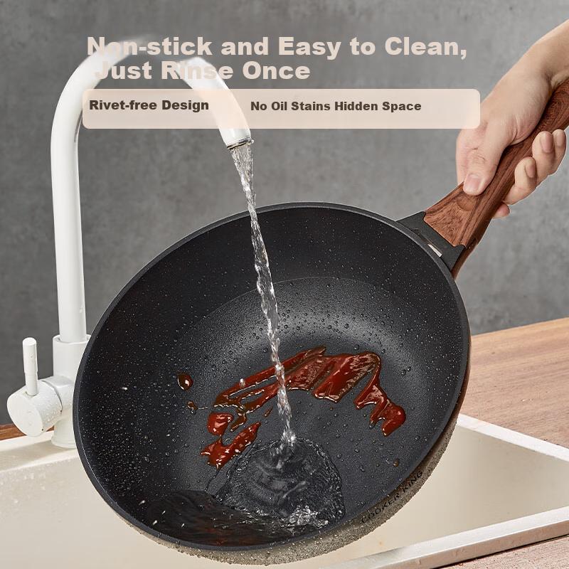 COOKER KING Non-Stick Wok, Durable, Low Smoke, Less Oil, Versatile Flat-Bottom Frying Pan, 30cm, Compatible with Induction Cookers, B50168