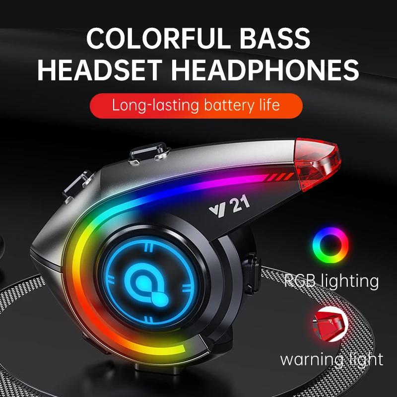 Bluetooth 5.4 Motorcycle Helmet Headset IP65 Waterproof Voice Assistant Speaker Earphone With RGB Ambient Light Support FM