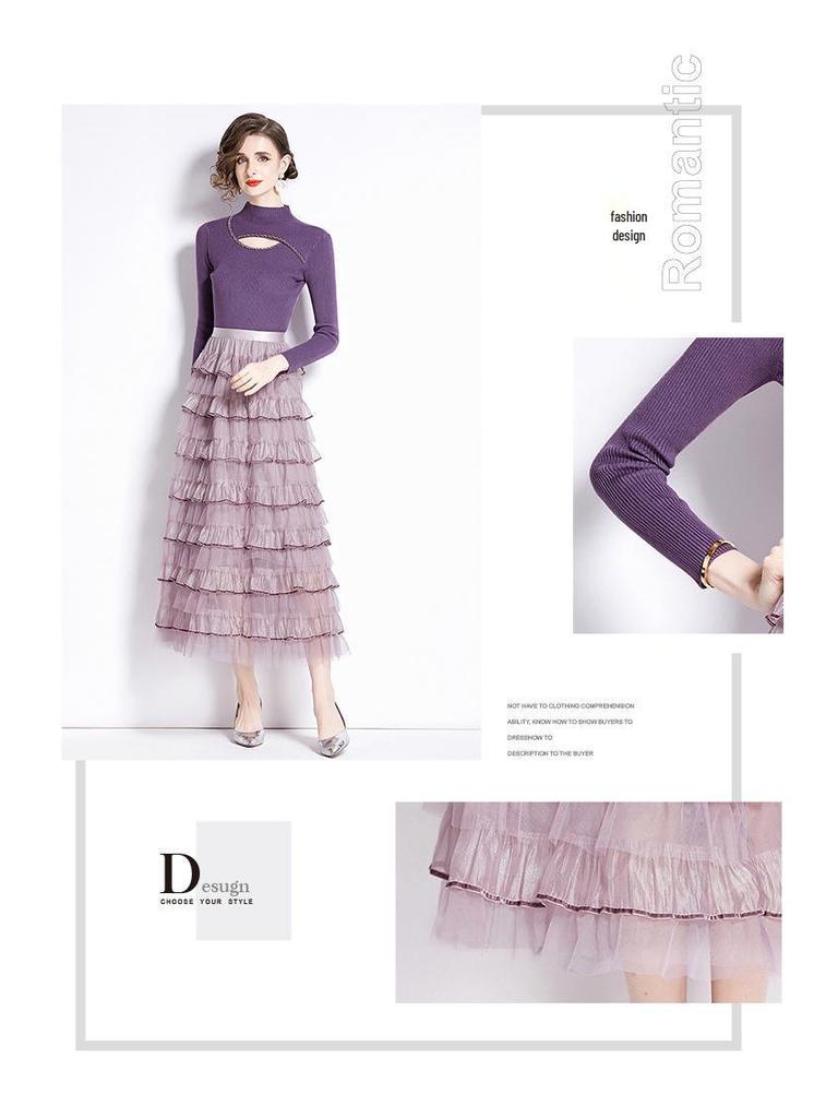 Women's Long-Sleeve Knitted Patchwork Dress Set