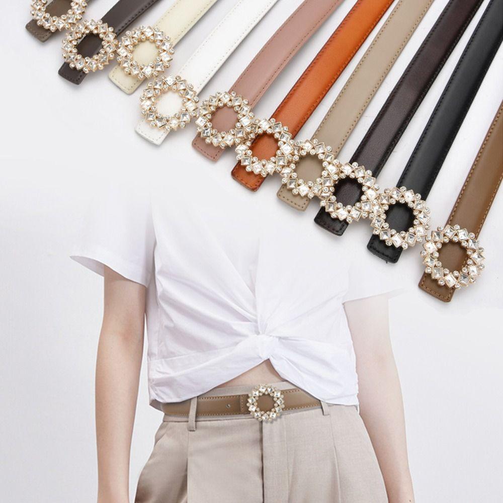 

Wild Skirt Rhinestone Ring Buckle Waistband Pants Bands Gothic Leather Belt Ladies Dress Belts