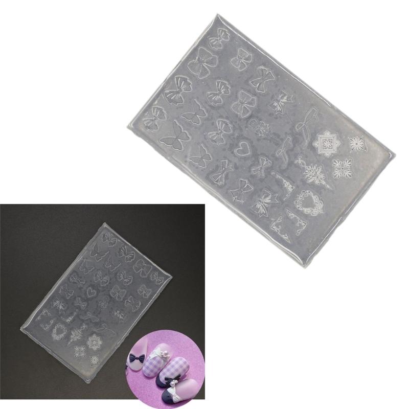 Thin Silicone Nail Art Mold Transparent Bowknot Stamping Plate Nails Stencils DIY Manicure Mould Tools for Manicurists