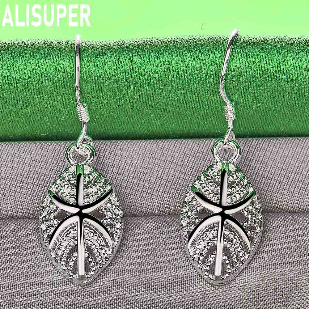 925 Sterling Silver Leaf Pendant Piercing Earrings Fashion Charm Wedding Jewelry