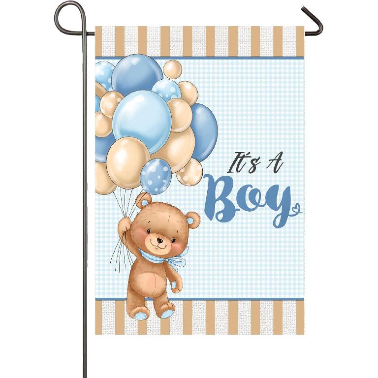 It s A Boy Garden Flag 12x18 Inch Double Sided Teddy Bear Balloons Baby Boy Garden Flag Baby Shower Birth Announcement Gender Reveal Newborn Baby