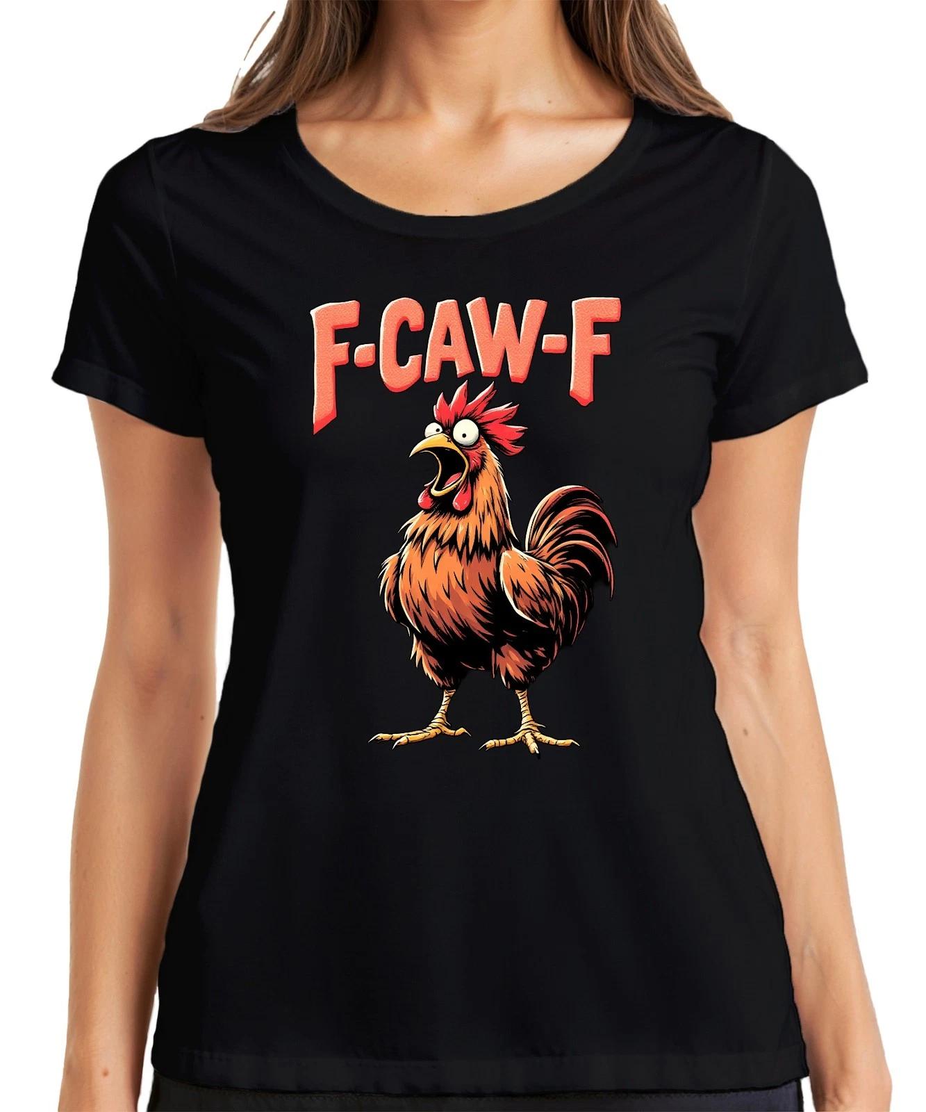 F CAW-F Lustiger Hahn Cartoon Bauernhof Geschenk Vintage Humor Damen T-Shirt XXL