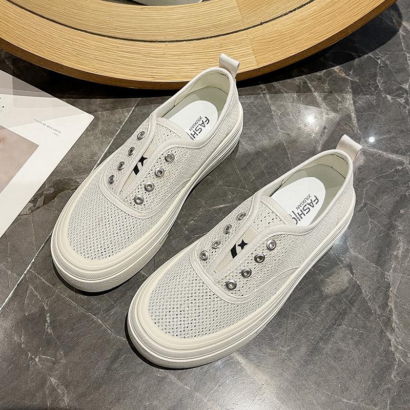 Mesh Breathable Sequins Little White Shoes Women's 2025 Summer New One-pedal Lazy Casual Versatile Platform Canvas Shoes