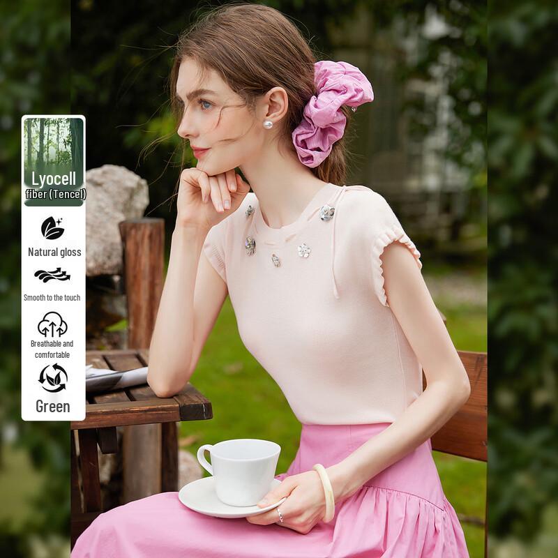 Bailuyu Tencel Ruffle Sleeveless Knit Top S