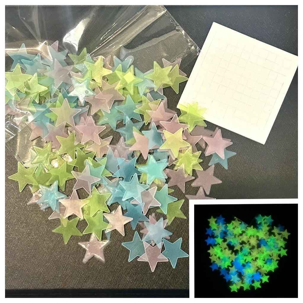 100-Piece 2-3cm Fluorescent 3D Star Wall & Refrigerator Glow Stickers