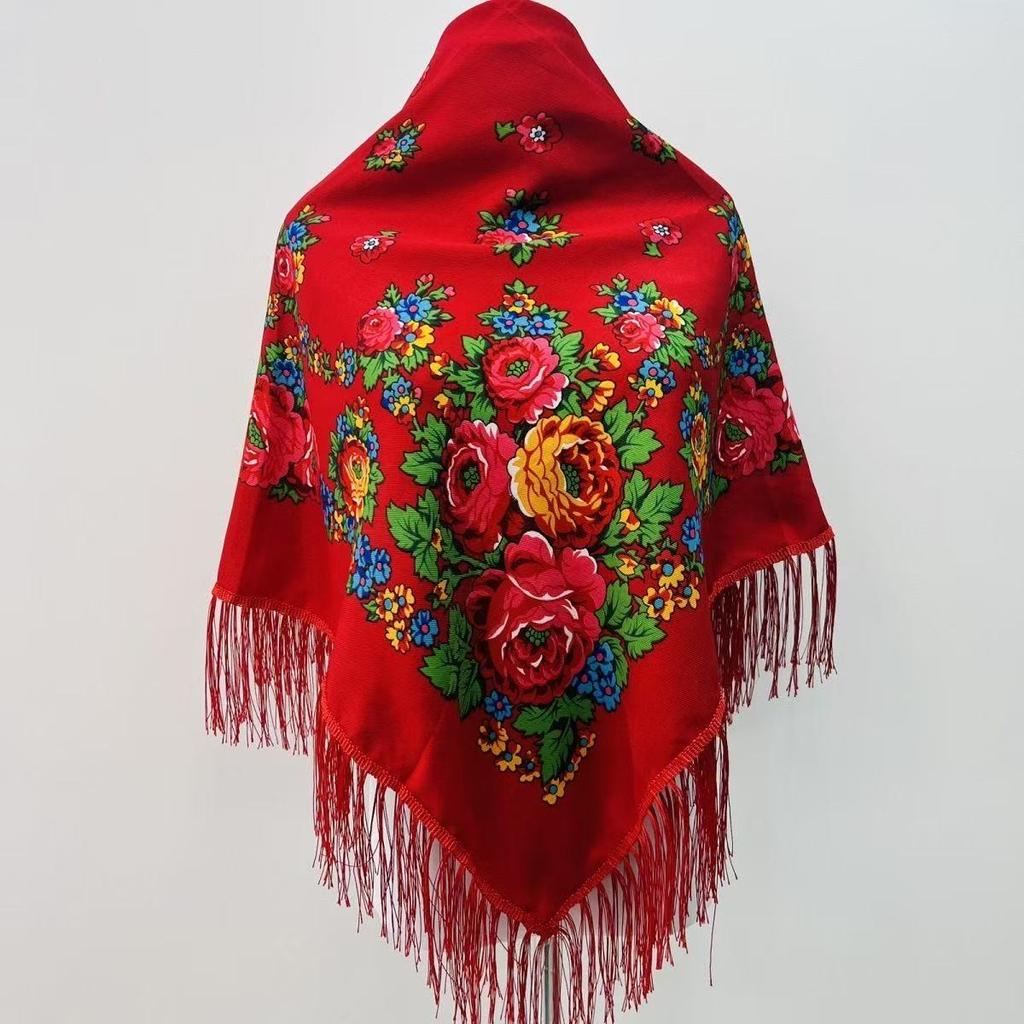 120*120cm Luxury Floral Russian National Square Scarf Women Fringed Ukrainian Shawls Scarves Ladies Head Wrap Hijab Bandana