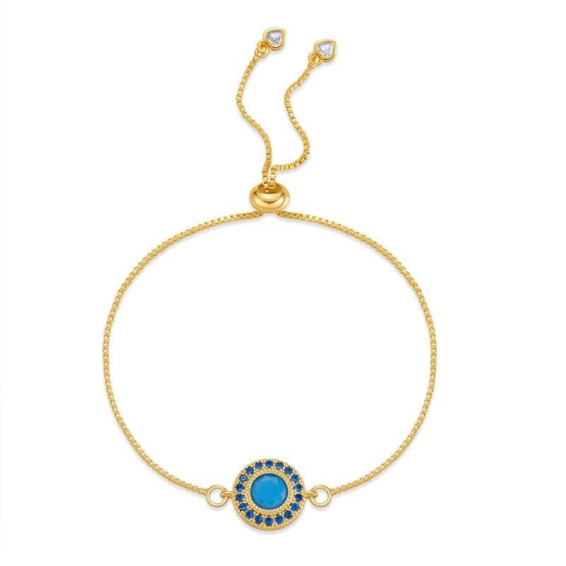 Gold Plated Evil Eye Pull-Tie Adjustable Box Chain Bracelet