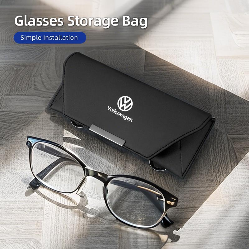 CUP1 Car Glasses Case Leather Sunglasses Storage Clip For VW Passat Golf Tiguan Polo Scirocco Jetta CC T-ROC Touareg Touran