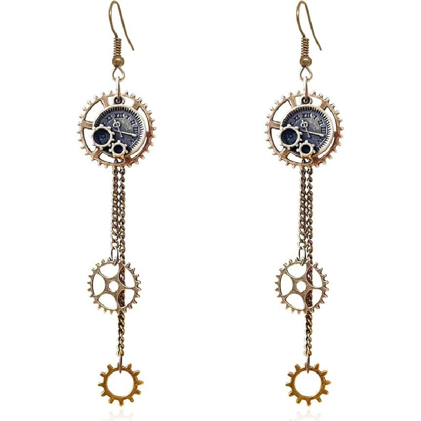 QUPENGXU Steampunk Vintage Clockwork Earrings Handmade Retro Clock Gear Drop Dangle Earrings For Women And Men style-3