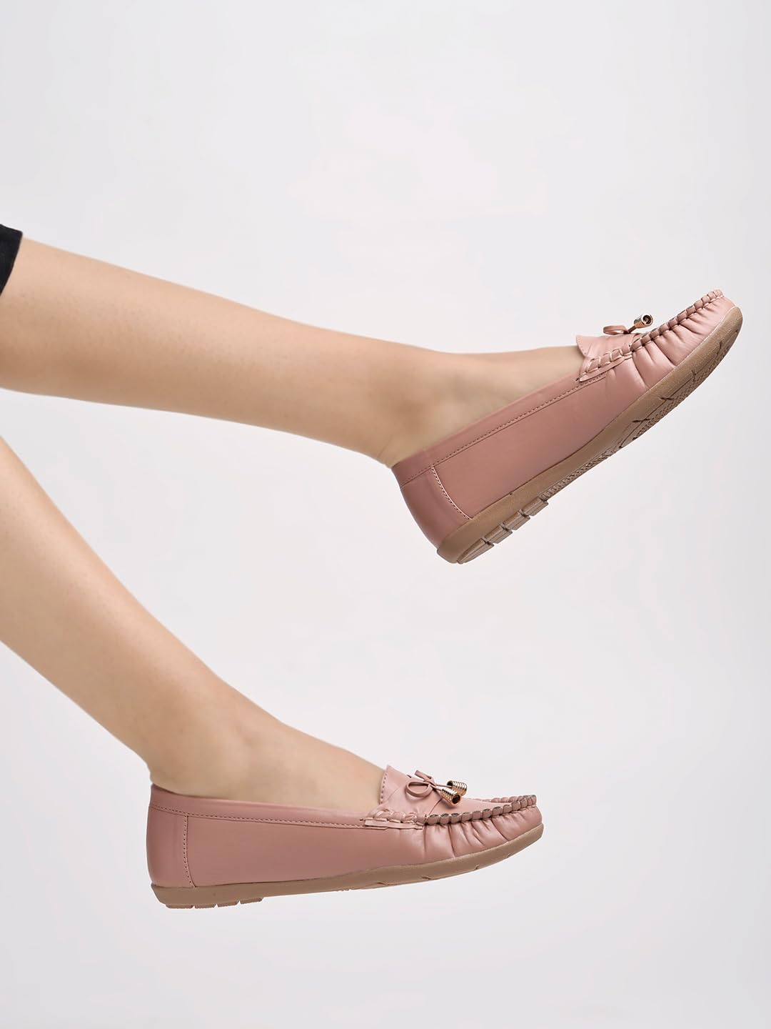 Shoetopia Women S Block Heel Loafers Peach (8 Uk) 8 UK