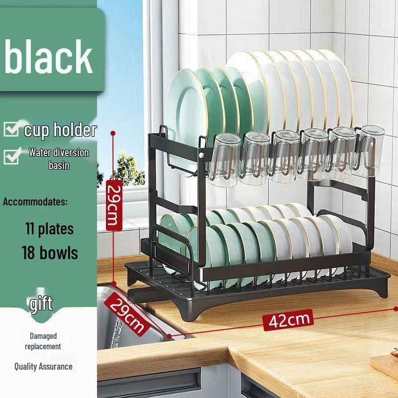 Double-Layer Multifunctional Metal Kitchen Dish and Cutlery Drain Rack