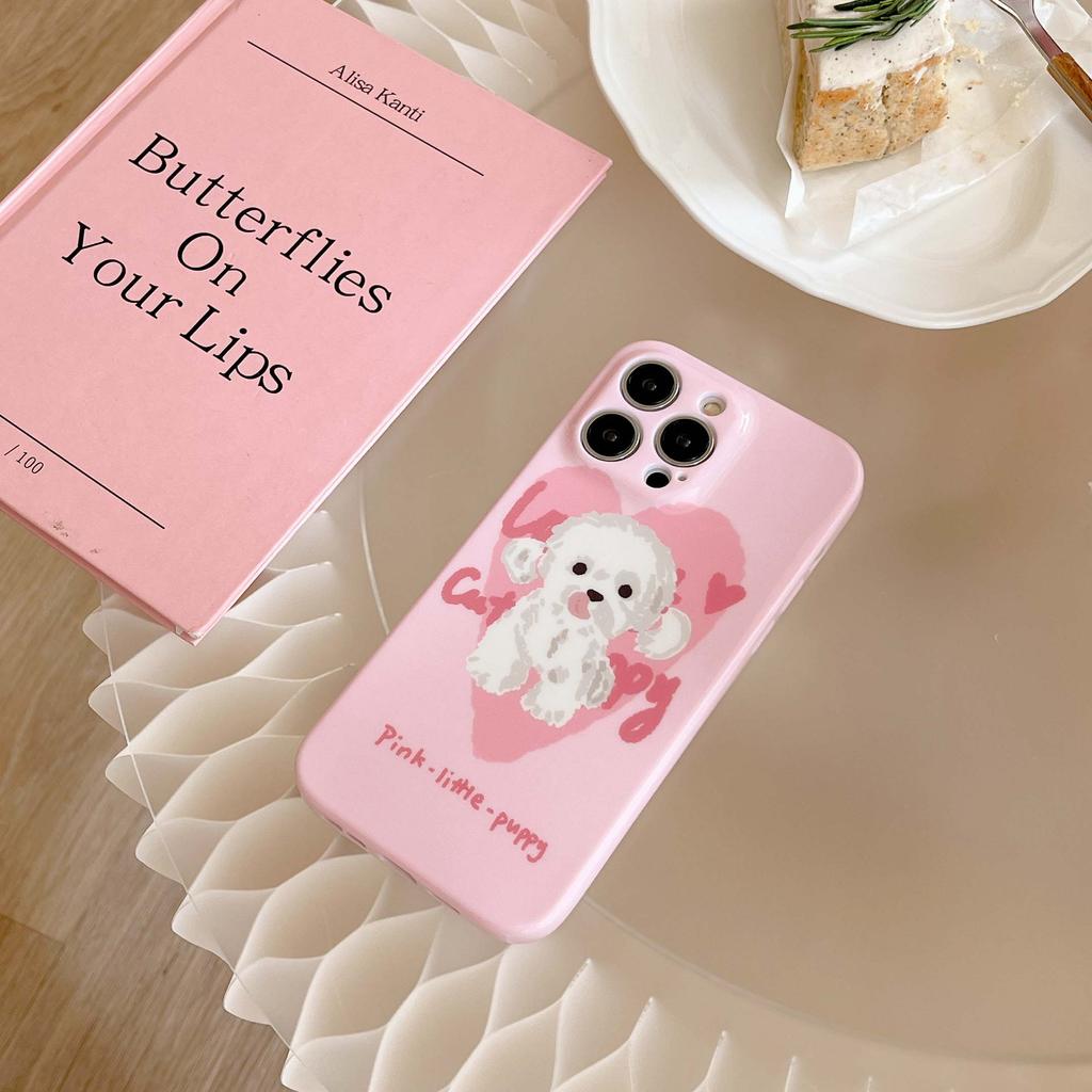 Pink Puppy Dog Imd Phone Case For Iphone 13 12 Promax 11 14 Pro Max Soft Silicone Shockproof Back Cover Capa Cover