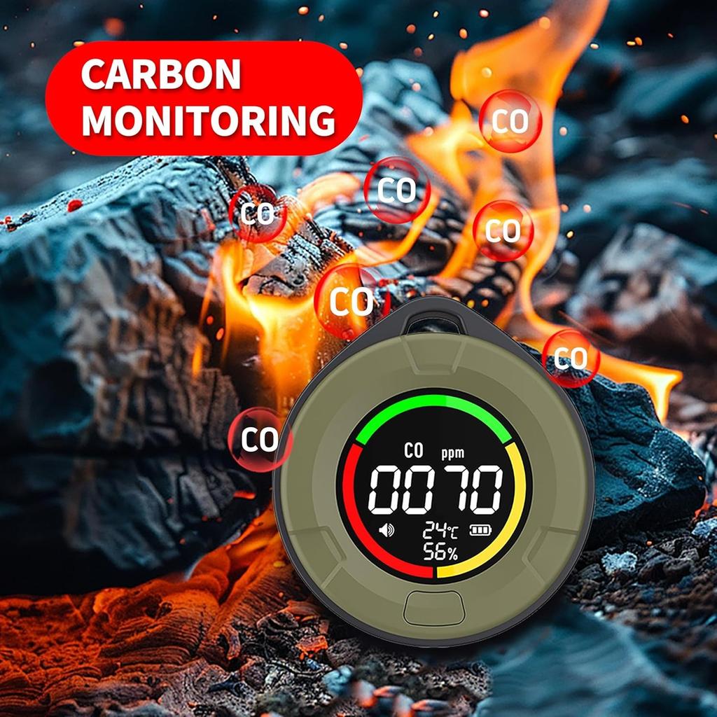 Promtex 4 in 1 Tragbarer Kohlenmonoxid-Kohlendioxid-Detektor, Wiederaufladbares CO CO2 Monitor Messgerät Luftqualitätsmonitor mit Magnet & Lanyard für Zuhause,