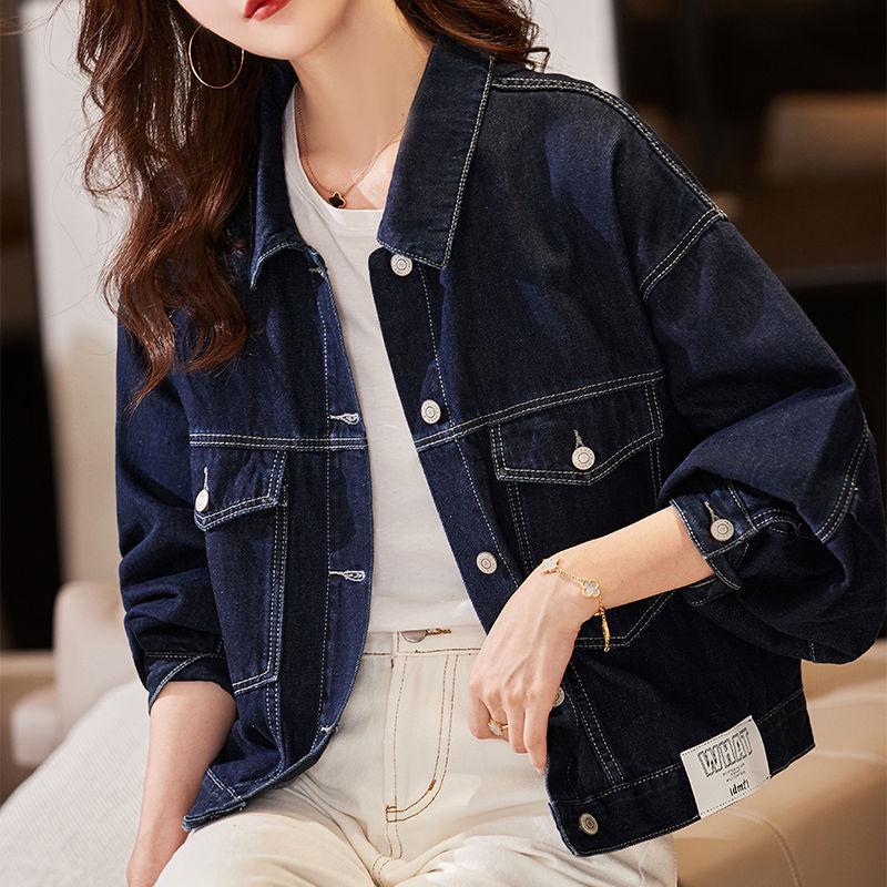 2025 Damen Europäischer Stil Locker Kurz Jeansjacke - Tiefblau Frühjahrsedition
