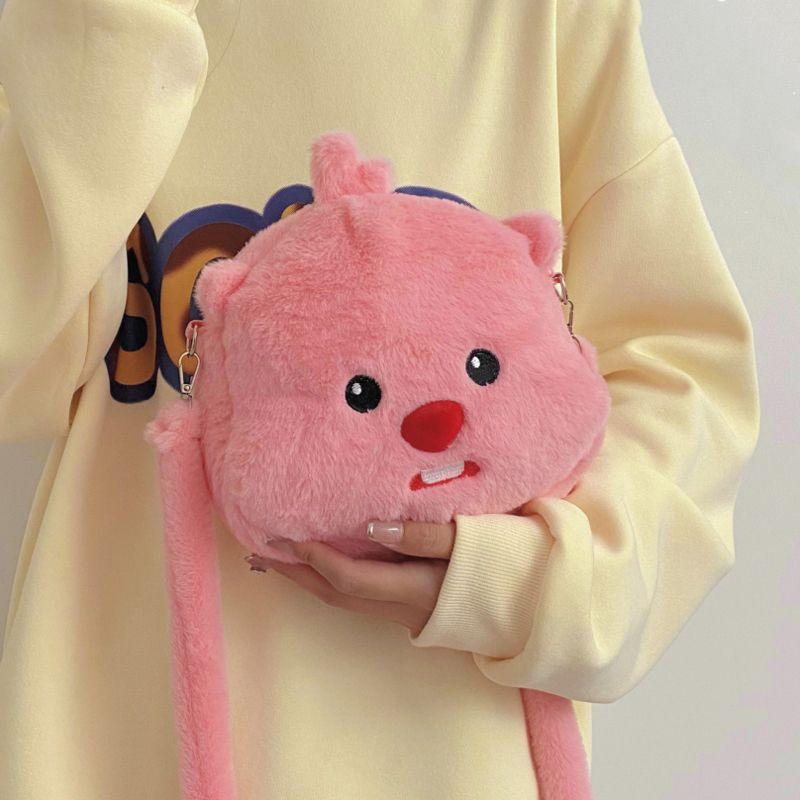 Cute Beaver Plush Crossbody Bag Soft Kawaii Cartoon Mini Shoulder Purse For Women Sweet Small Backpack