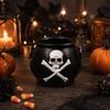 Gotischer Behälter Hexenkessel Pflanzgefäß, Halloween Totenkopf Blumentopf, Harz Moos Mikro-Landschaft Schwarzer Topf Süßigkeitenschale für Kräuter, Innen, Außen