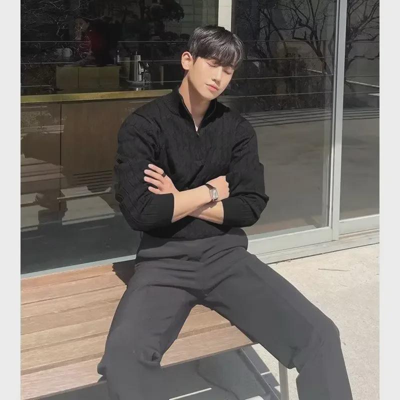 2023 Men's Trendy High Collar Zipper Pullover Sweater - Korean Style Winter Loose Fit