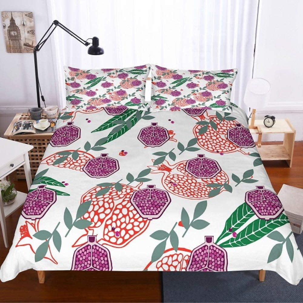 Red Pomegranate Duvet Cover Summer Tropical Fruit For Women Children Green Leaves Quilt Cover For Bedroom Decorations Warm Soft