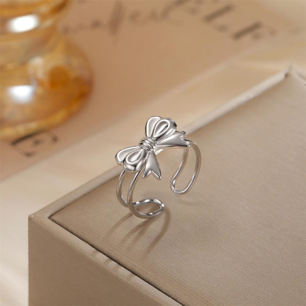 My Shape Bowknot Ring for Women Gold Color Bow Rings Stainless Steel Finger Rings Adjustable Size Delicate Jewelry Wholesale
