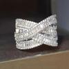 925 Sterling Silver Cross Rings Full Bling Iced Out Cubic Zirconia Gorgeous Wedding Band Accessories for Women Party Jewelry