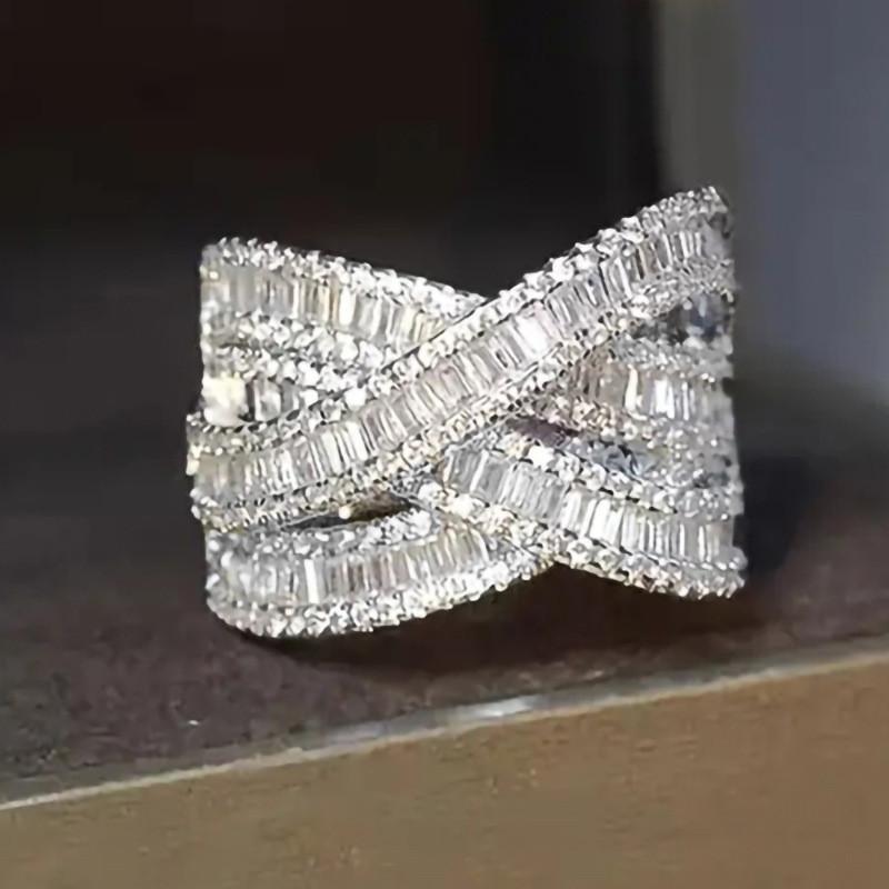 

925 Sterling Silver Cross Rings Full Bling Iced Out Cubic Zirconia Gorgeous Wedding Band Accessories for Women Party Jewelry 7
