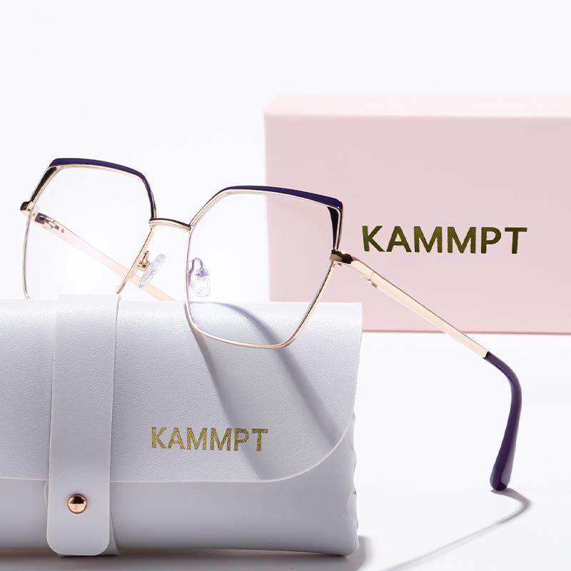 KAMMPT Vintage Square Glasses Women 2024 New Fashion Metal Rim Optical Frames Trendy Luxury Brand Blue Light Blocking Eyeglasses