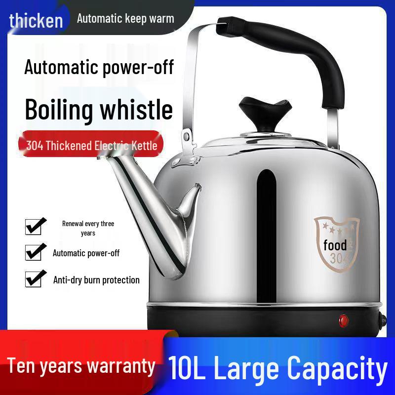 Large Capacity Stainless Steel Electric Kettle with Whistle and Auto Power-Off for Safe Boiling and Keep-Warm Function
