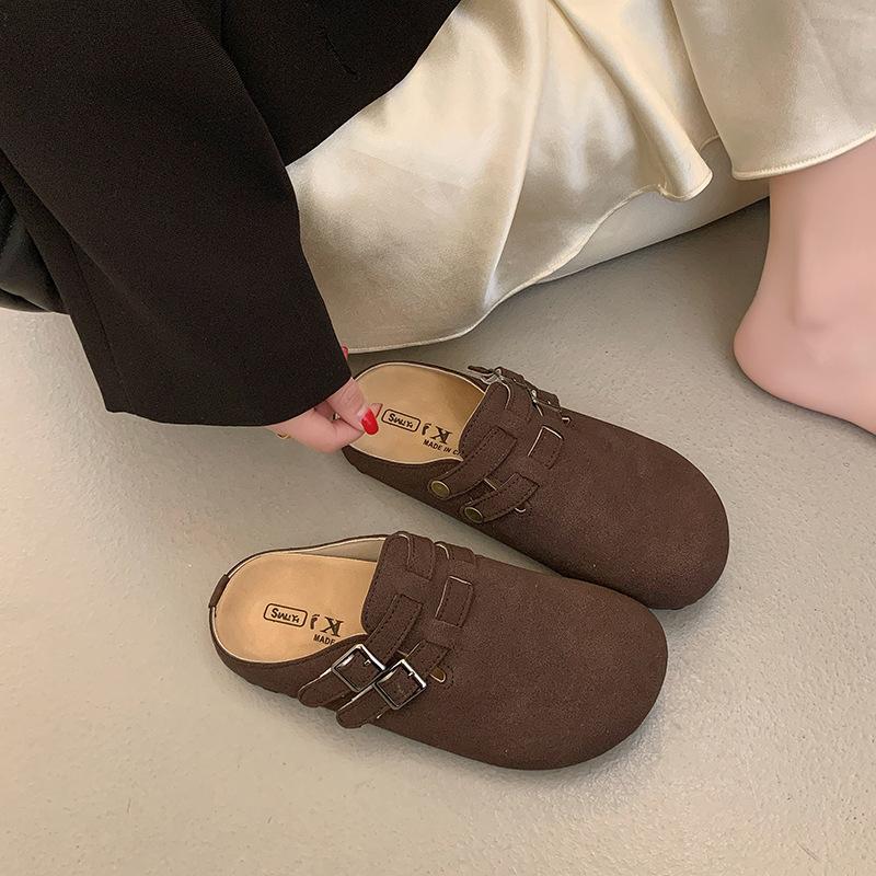 

Баотоу кожаные босоножки Boken женские летние 2025 корейские ленивые на одном педале коровья кожа мягкая подошва женские конфетного цвета 40 темно-коричневого