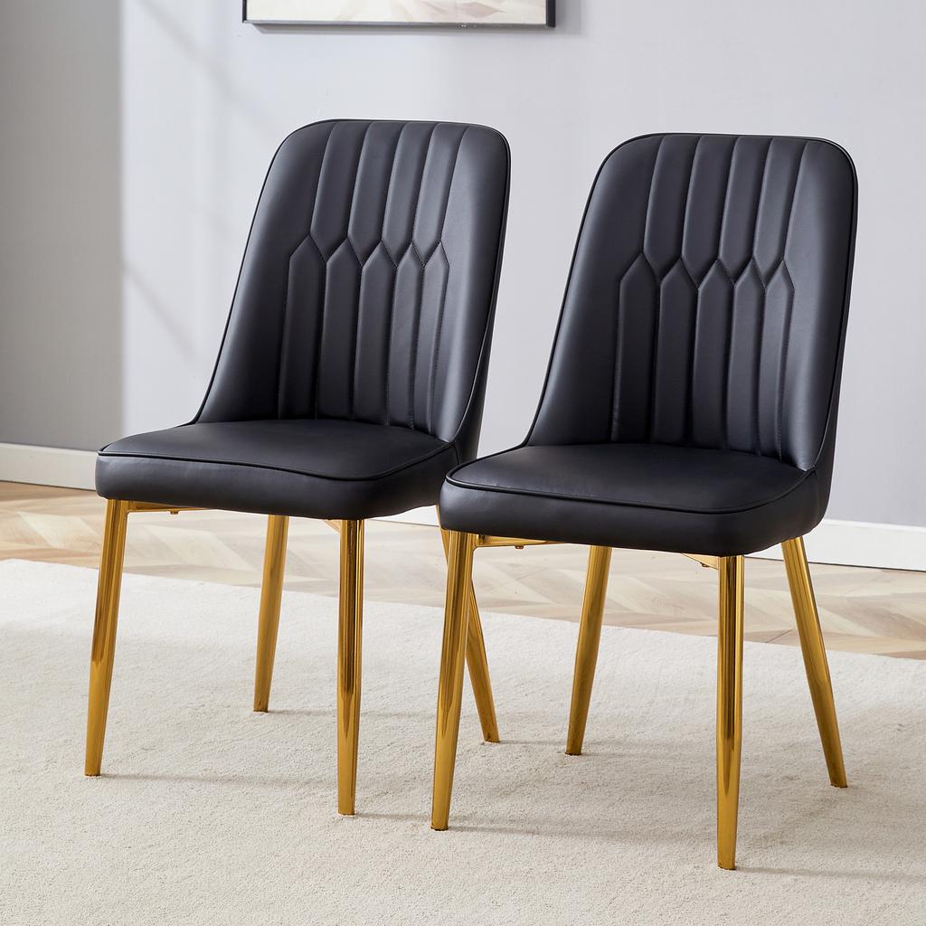 Two Black Faux Leather Dining Chairs, Modern Minimalist Design, Widened Seat, Backrest, Non-Slip Metal Feet, for Dining Room and Kitchen.