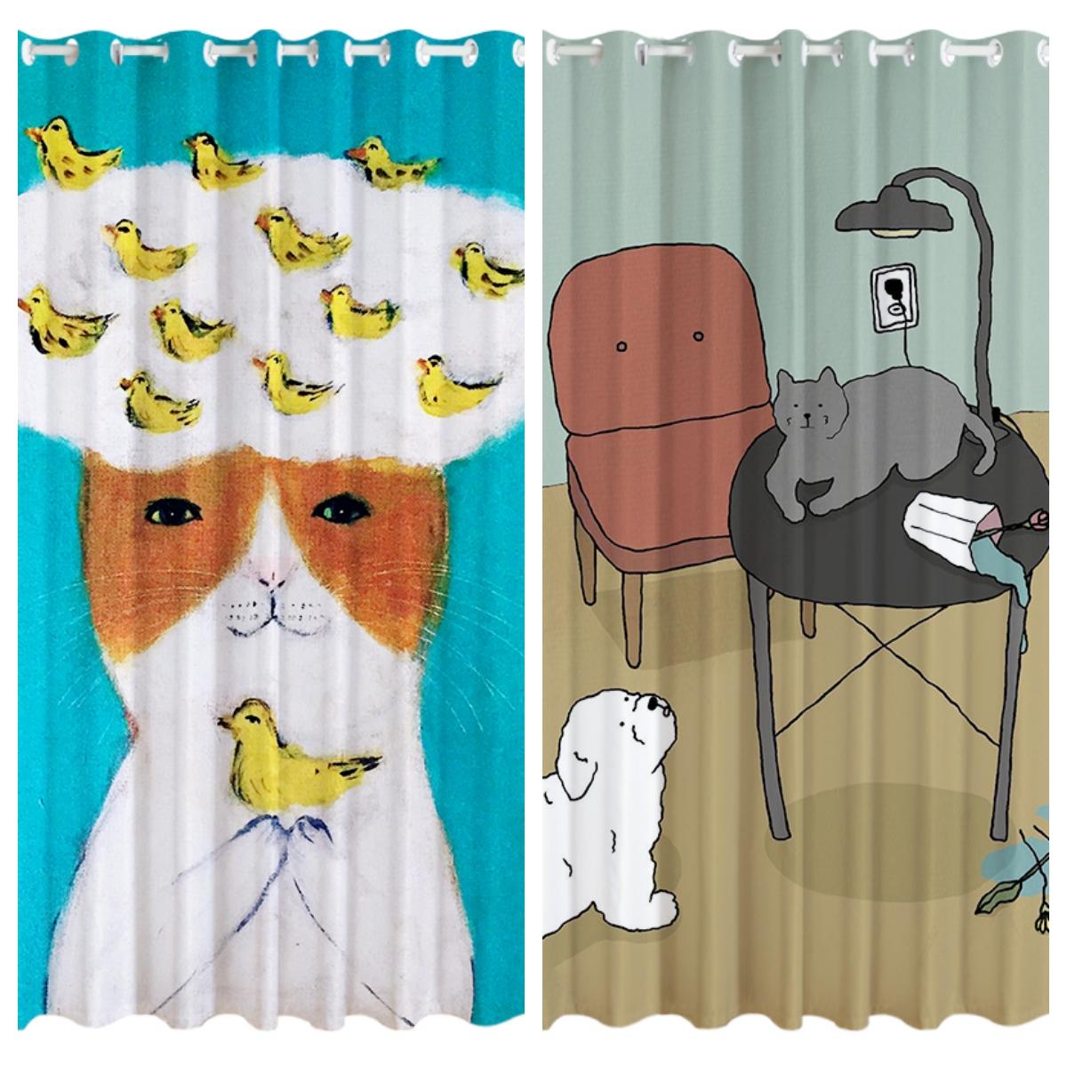 

Милые милые кошки, собаки, утки, животные, кемпинг, занавески, жалюзи, жалюзи для детей, спальни, гостиной, ванной комнаты, кухни, двери, холла, домашний декор W50 X H130(CM)X2&Grommet Top