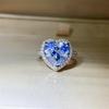 Blue Heart 5-Carat Moissanite Ring: Women's Micro-set Love Heart Diamond Ring, European & American Style