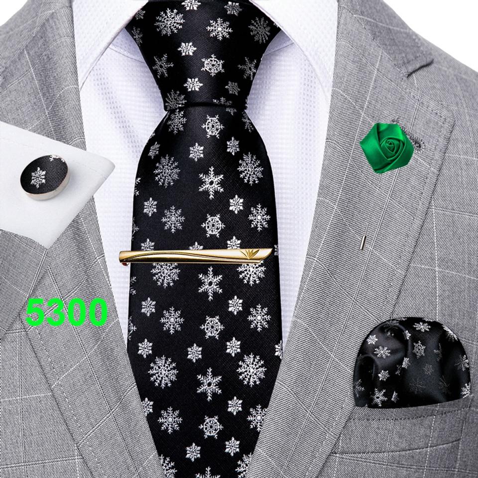 Barry.Wang Men Green Ties Silk Black Necktie Tie Clip Boutonniere Hanky Cufflinks Set for Business Wedding Dating