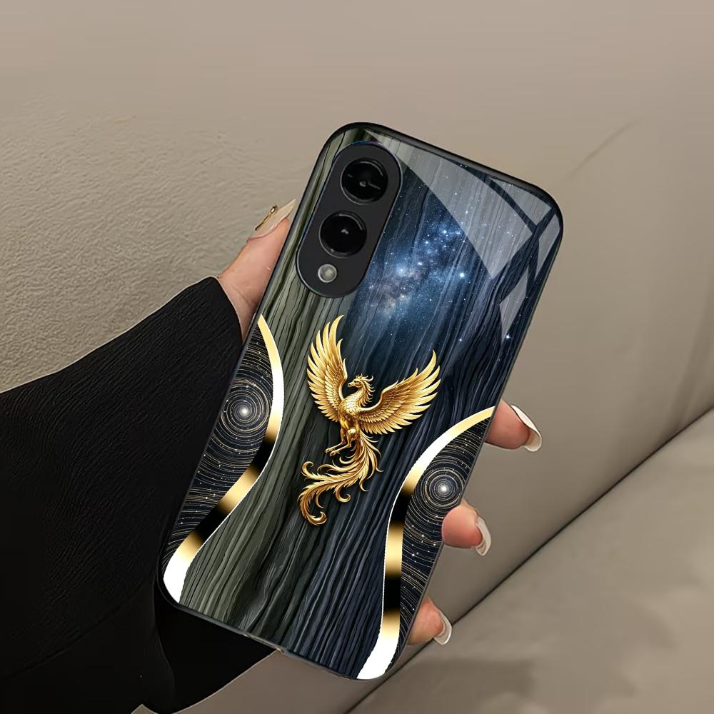 Sparkling Gold Phoenix Phone Case S26 Ultra Case Glass Mobile Phones for Samsung Galaxy S26 S25 S24 S23 S22 FE,Ultra,Plus