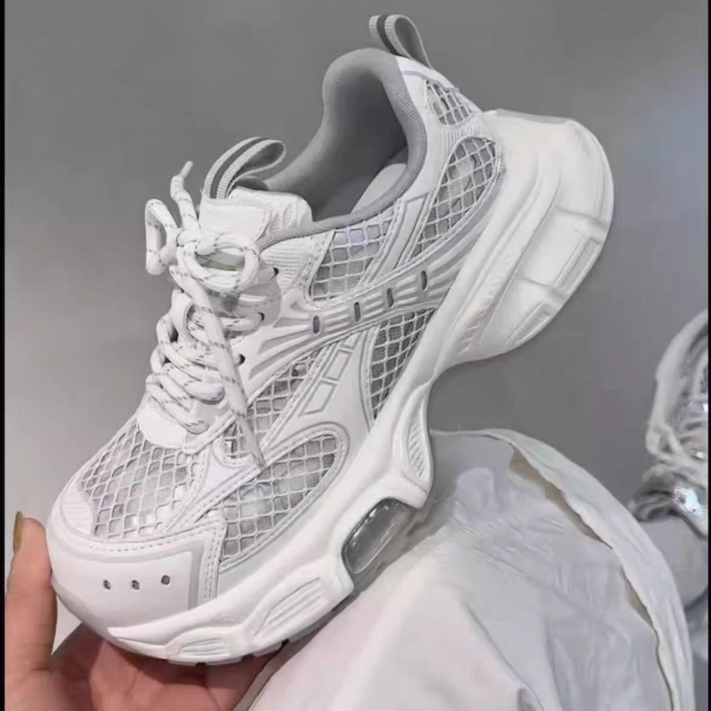 Cowhide version thick-soled thin-mesh women's summer new European version mesh yarn breathable and versatile casual sports shoes