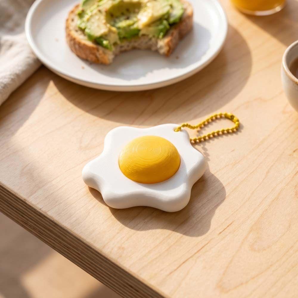 Boys Girls Simulation Fried Egg Pendant Sensory Bag Pendant Fidget Keychain 3D Printed Funny Finger Button Pendant ADHD Anxiety