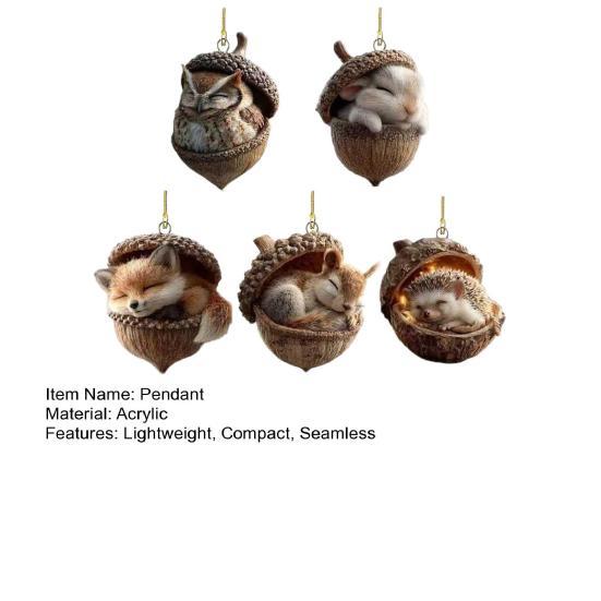 Forest Animal Acorn Ornaments Cozy Woodland Christmas Ornaments 2D Rustic Holiday Decorations for Tree Wreath Nature-Inspired Gifts