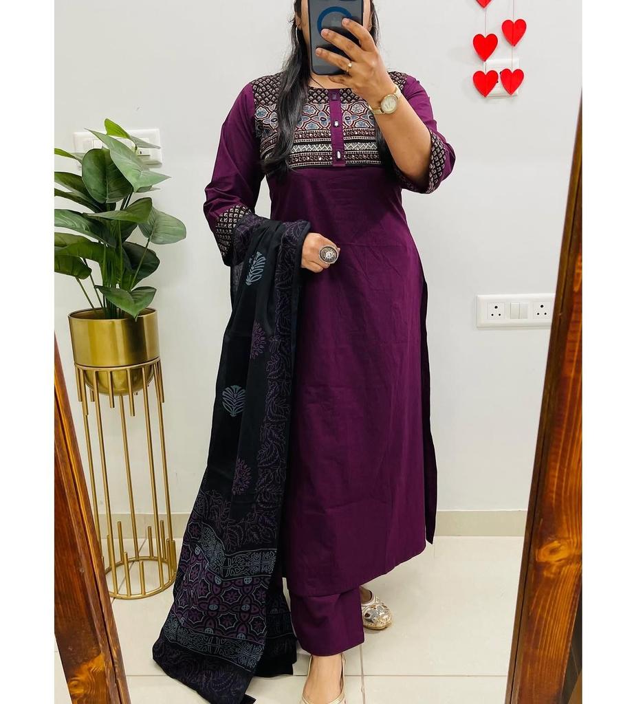 Indian Designer Party Wear Kurta Pant Dupatta Set Women Bollywood Cotton Salwar Suit