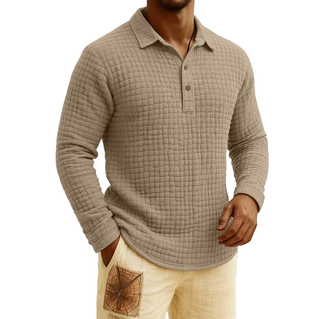 Men's Quilted Knit Color Pullover Button,down Top