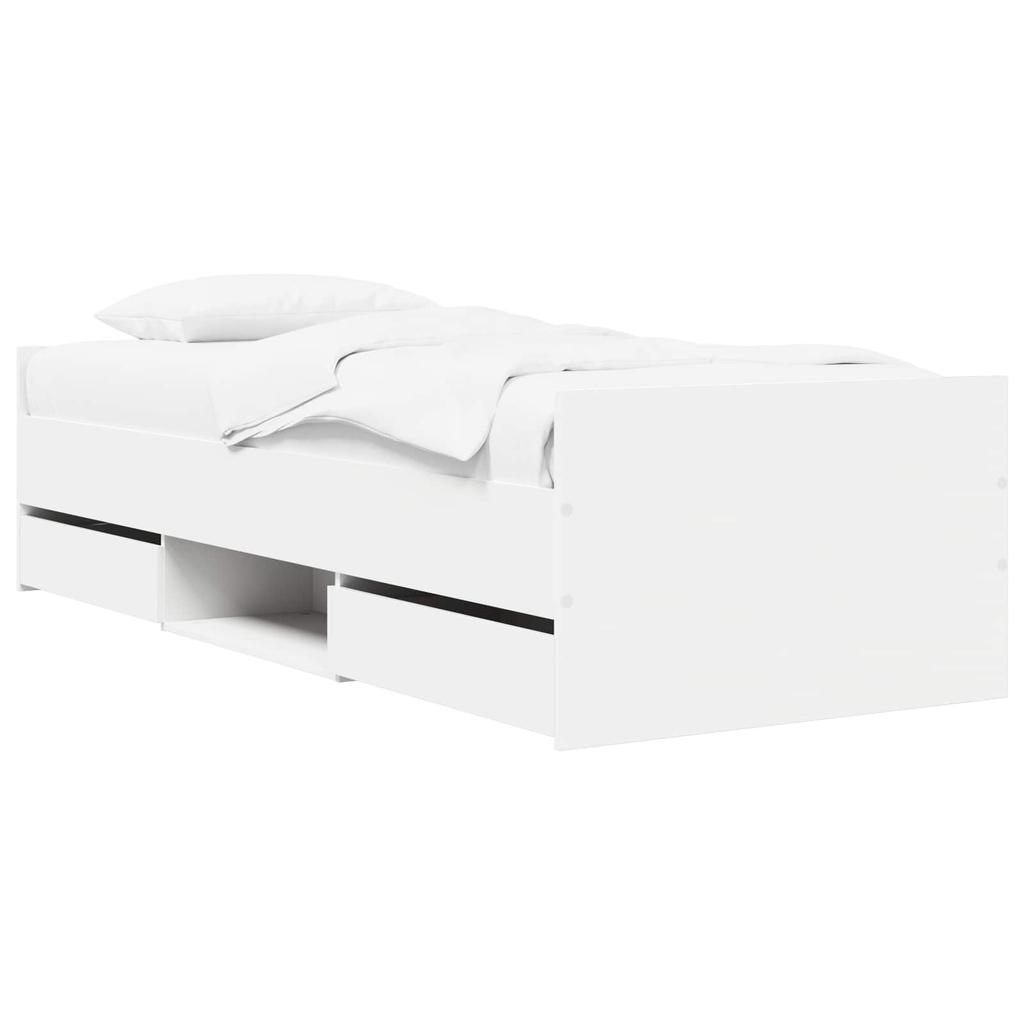 Bed Frame with Drawers and Headboard White Engineered Wood