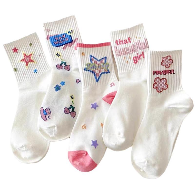 Female Spring and Autumn Lovely Cartoon Tube Pile Cotton Socks