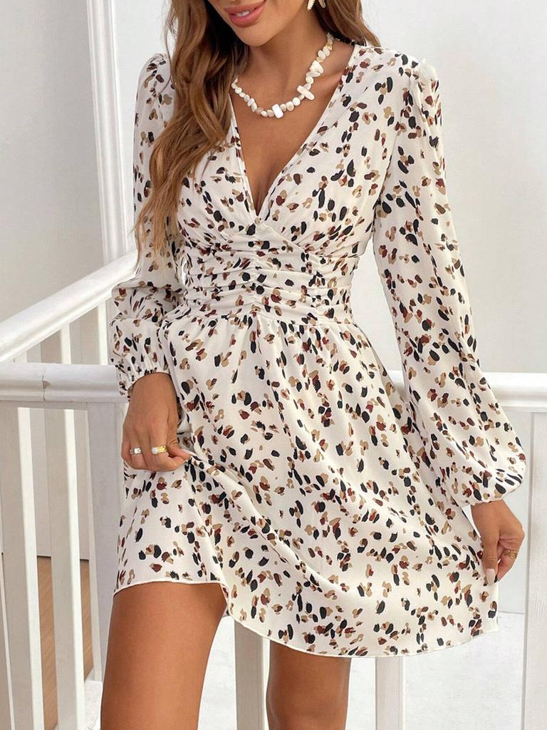 Leopard print new long-sleeved dress, women's