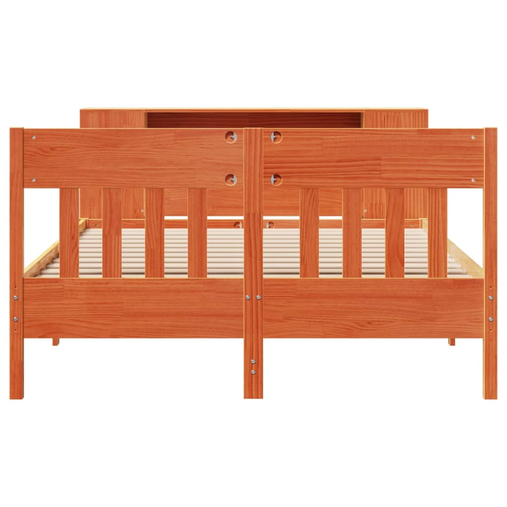 Solid Wood Bed with Shelf Without Mattress Wax Brown 140 X 190 Cm