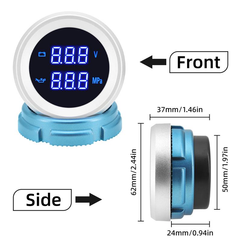 2" 52mm Oil Press+Voltmeter with Oil Pressure Sensor Blue LED Digital Voltage Volt Meter 2 in 1 Gauge for Racing Car Boat 12V24V