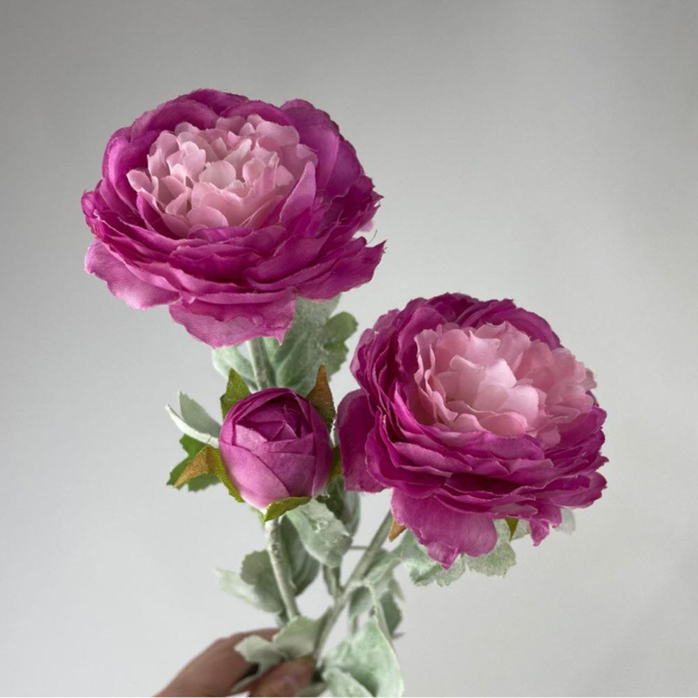 High Quality Artificial Peony Flower with Flocked Stem 51cm Tall Silk Fake Flower for Home Table Decoration