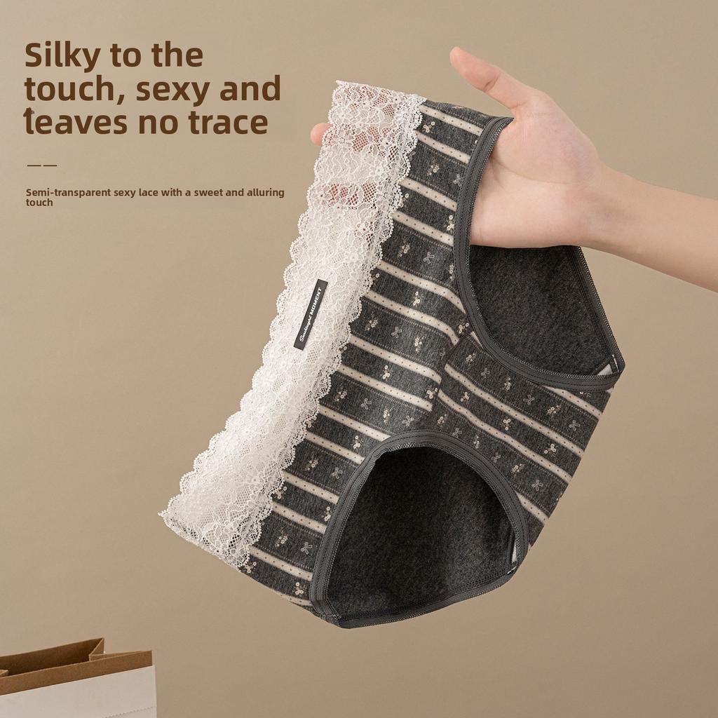 Female Summer Lace Splicing Skin Friendly Breathable Cotton 10A Antibacterial No Traces Wrapped Hip Briefs