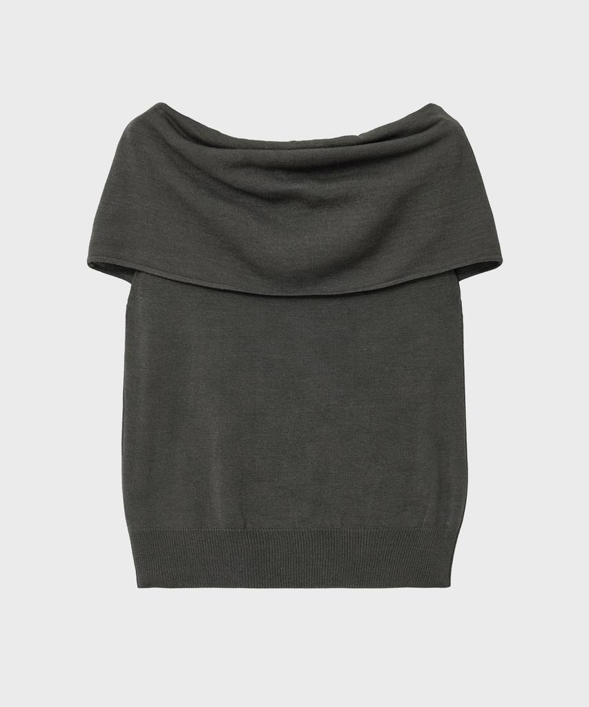 NOIRER FOR WOMAN Linen Off-Shoulder Knit (Charcoal)