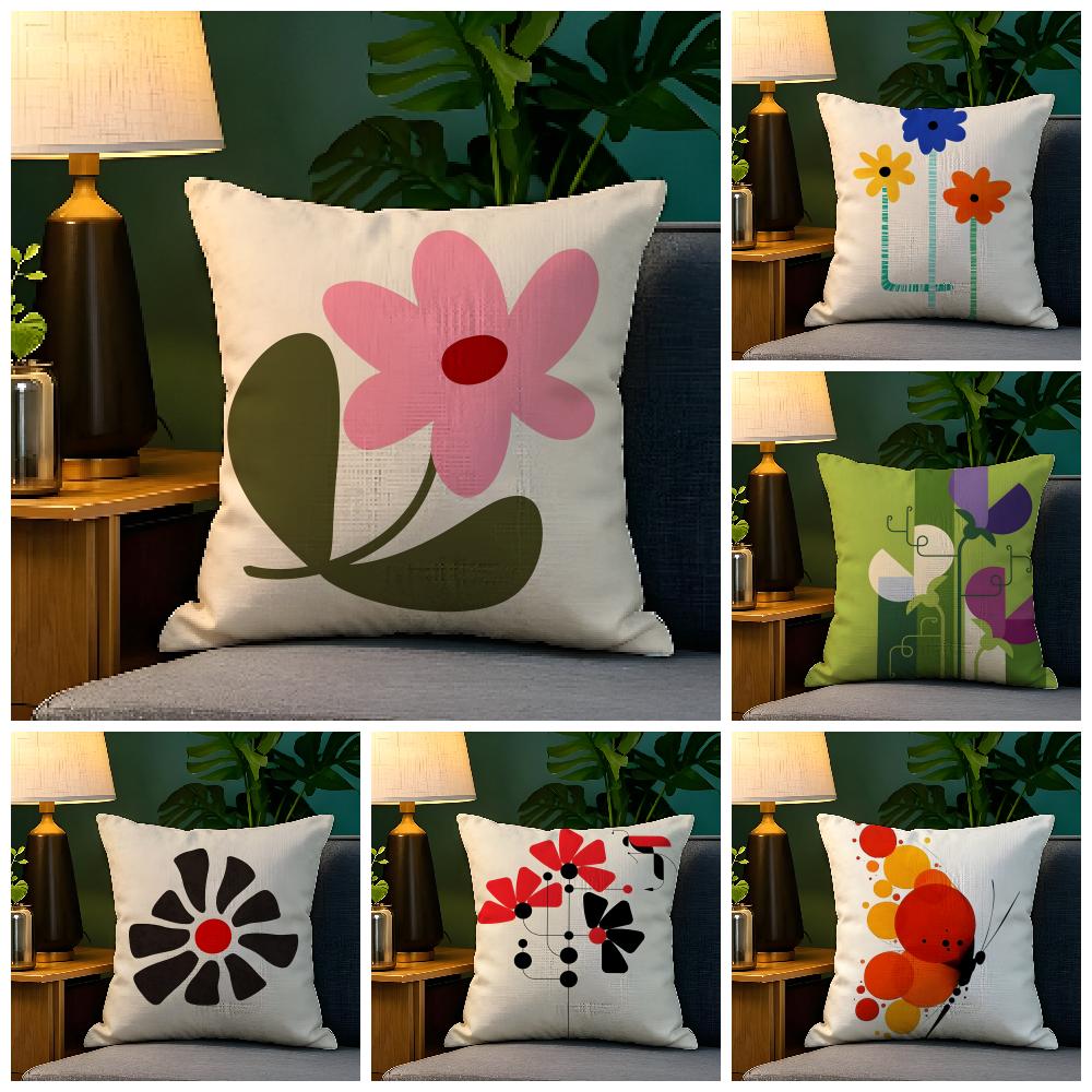 Modern Flower Minimalist Cool 2 Pillow Case Natural Linen Organic Fabric Double-Sided Printing Sofa Home Decor Gift Pillow Case