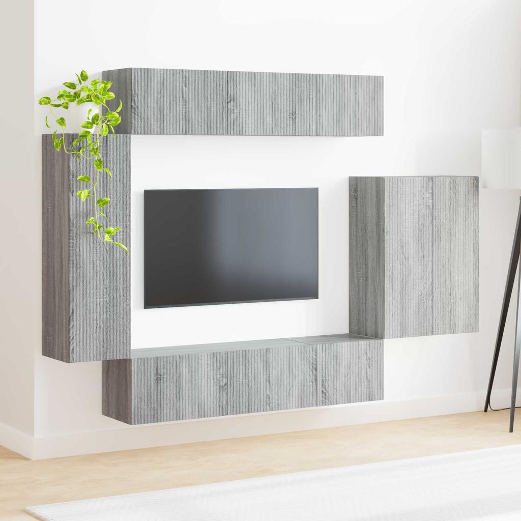 TV Wall Shelf Set Wall Mounted 6 Pcs Grey Sonoma